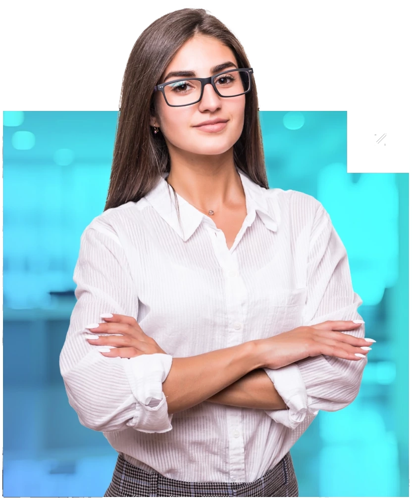 A woman wearing glasses
