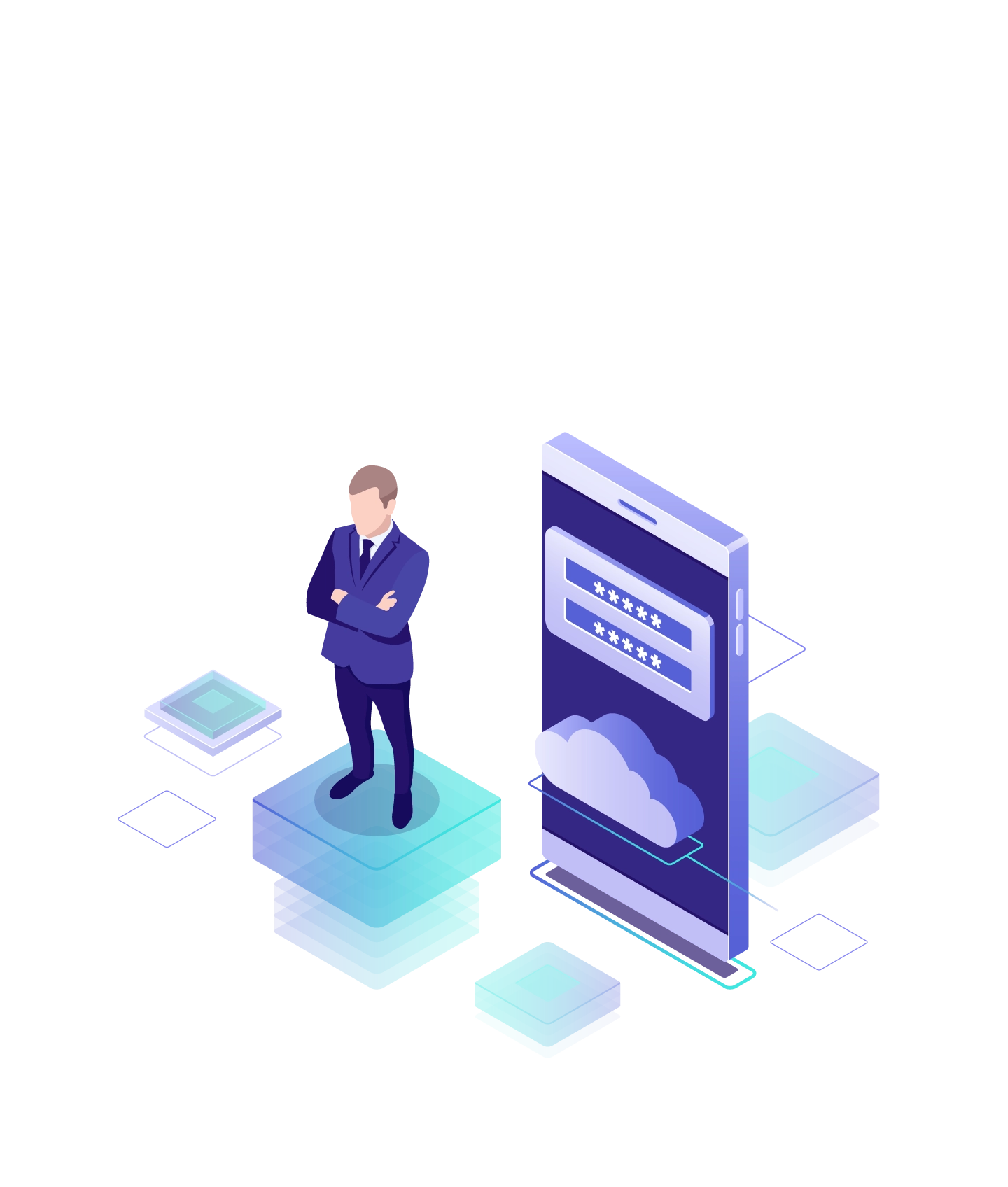 A fractional CTO stands before a cloud computing device.