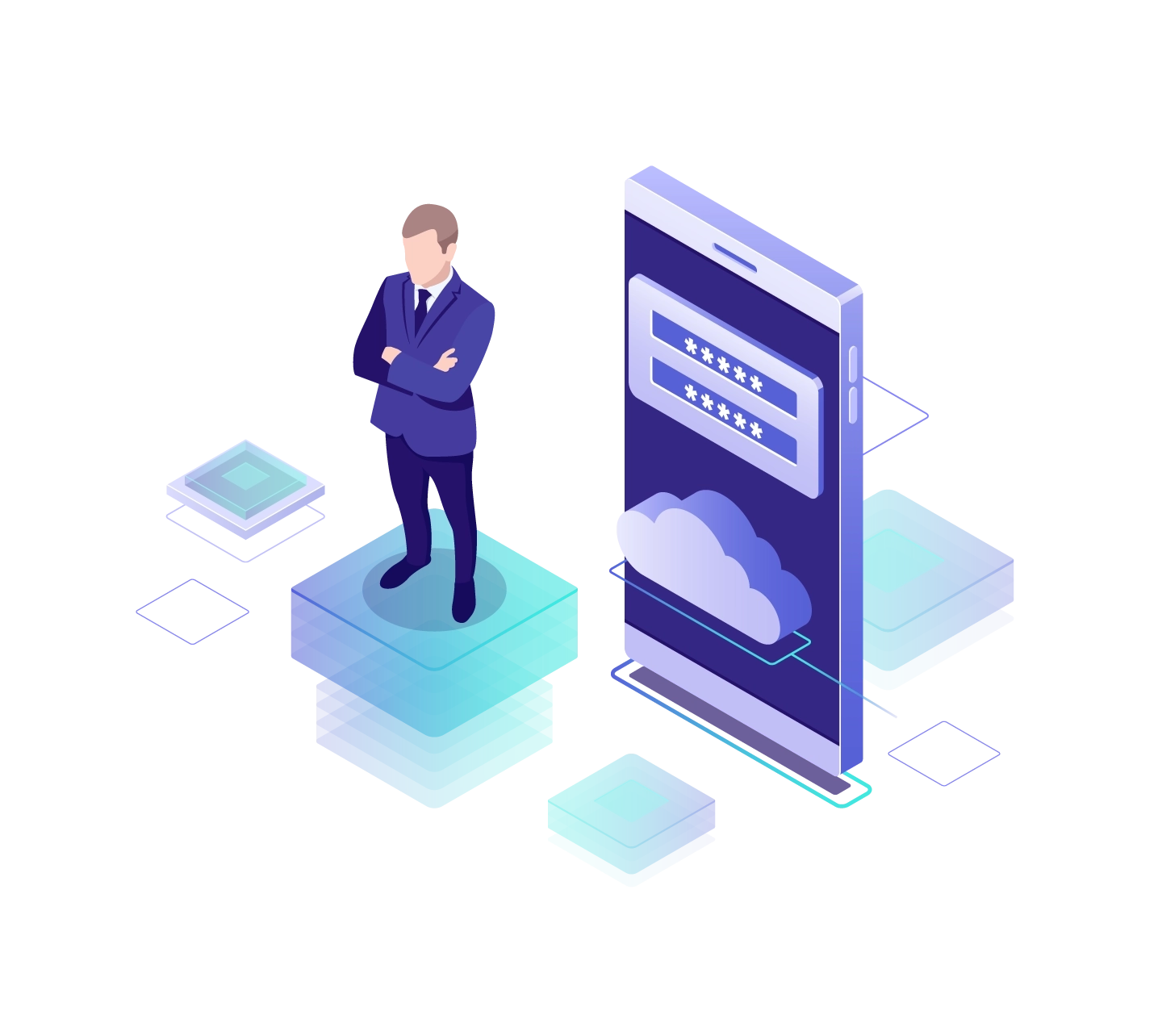 A fractional CTO stands before a cloud computing device.